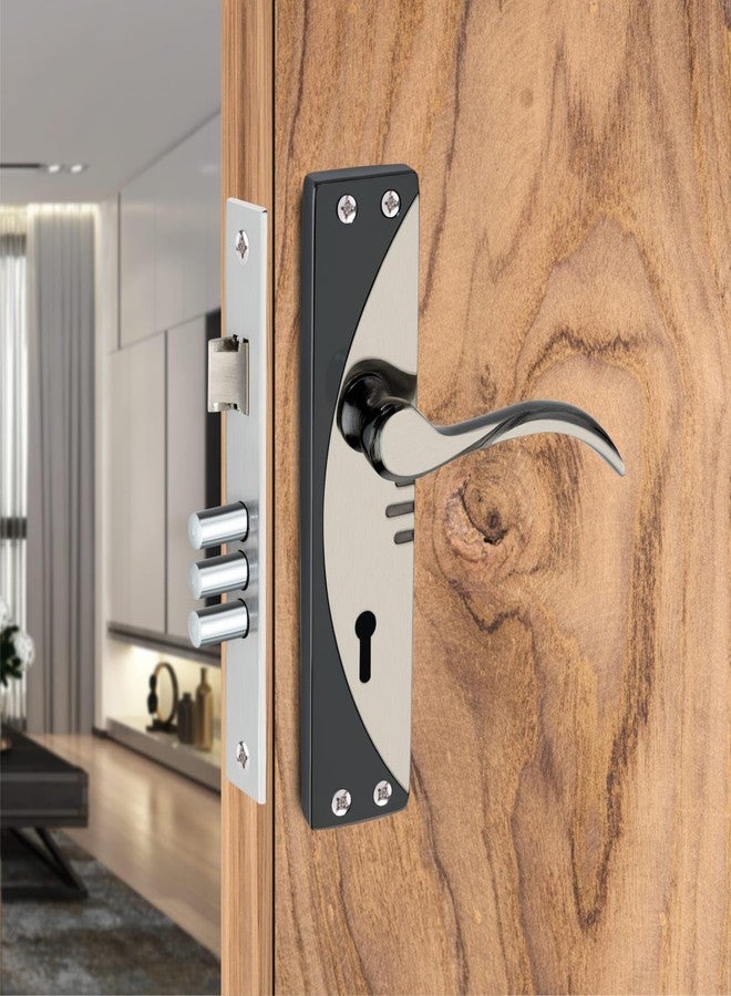 Kunal Heavy-Duty Door Lock Set - Main Door Handle Set/ 6-Lever Lock Mechanism with 2 Years of Warranty by Kunal/Mortise, 65x70mm SS Lock Body with 3 Keys (7” Silver/Black) - Image 1